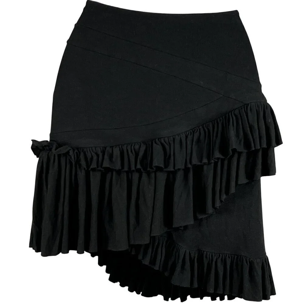 Altuzarra Womens 38/ Large Black Ruffled Asymmetrical Soft Skirt Made In France